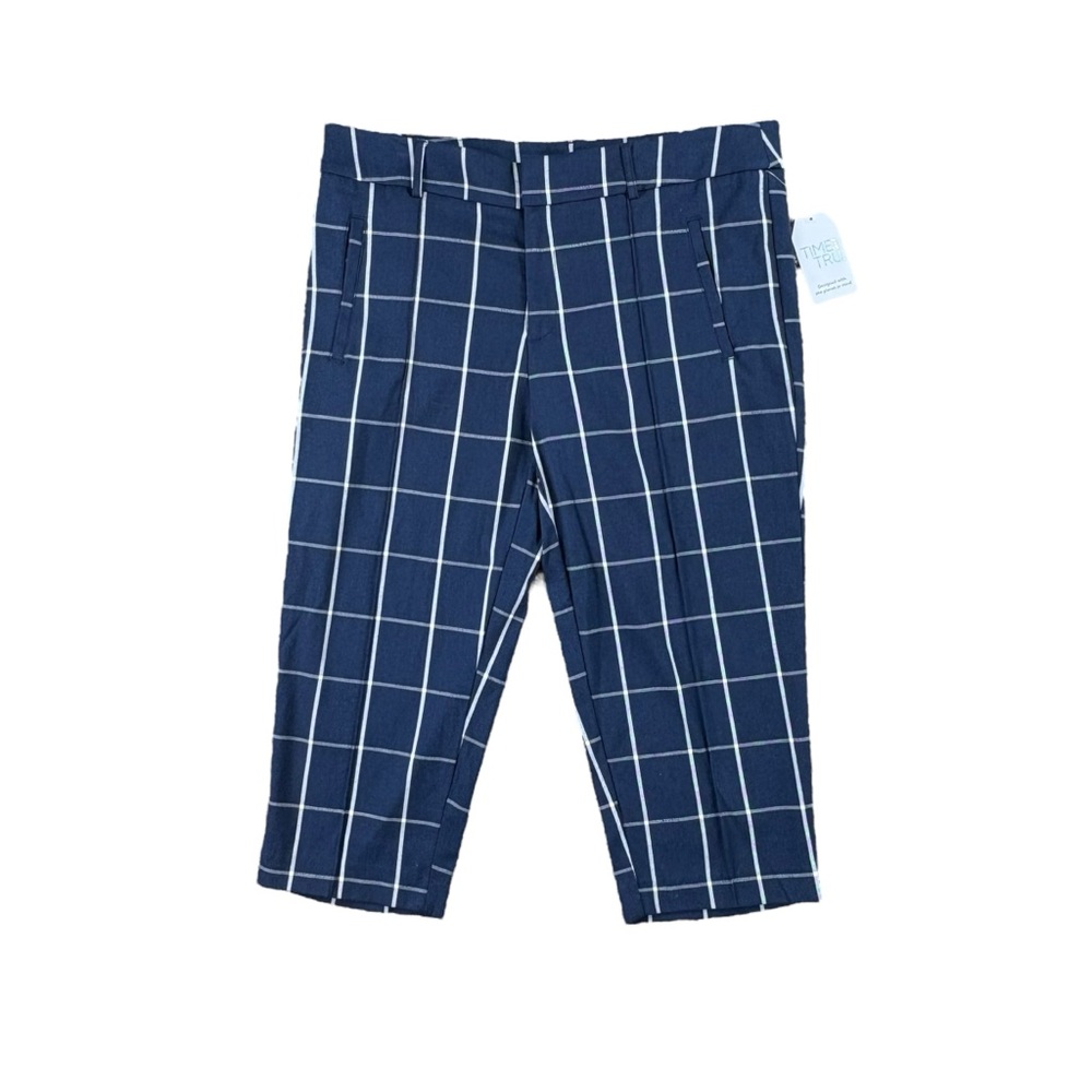 NWT Time and Tru navy blue plaid cropped pants size 16